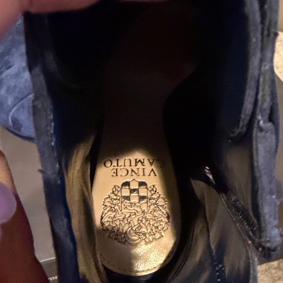 Vince Camuto Navy Suede Lace-Up Peep-Toe Ankle Boots - Picture 4 of 5